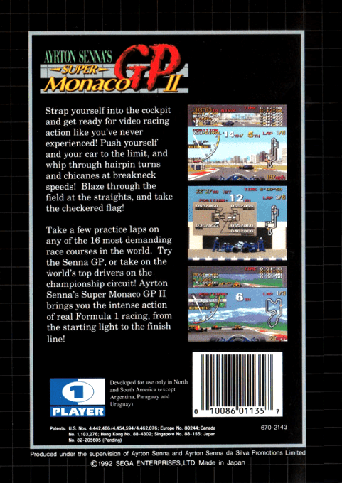 Ayrton Senna's Super Monaco GP II — Box back