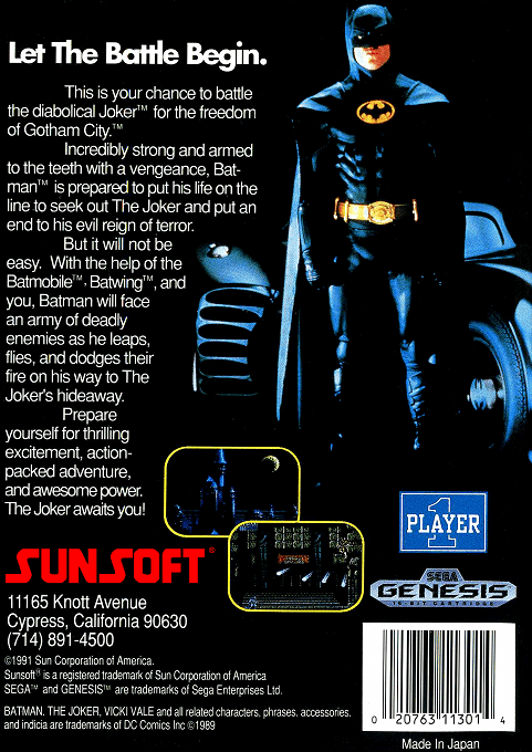 Batman : The Video Game — Box back
