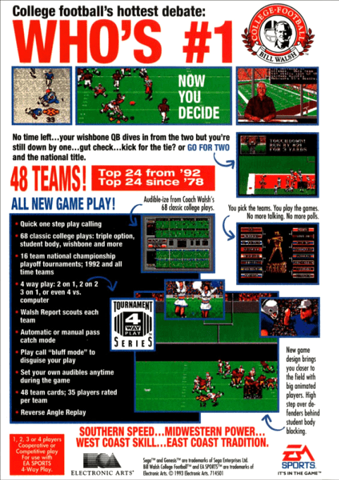 Bill Walsh College Football — Box back