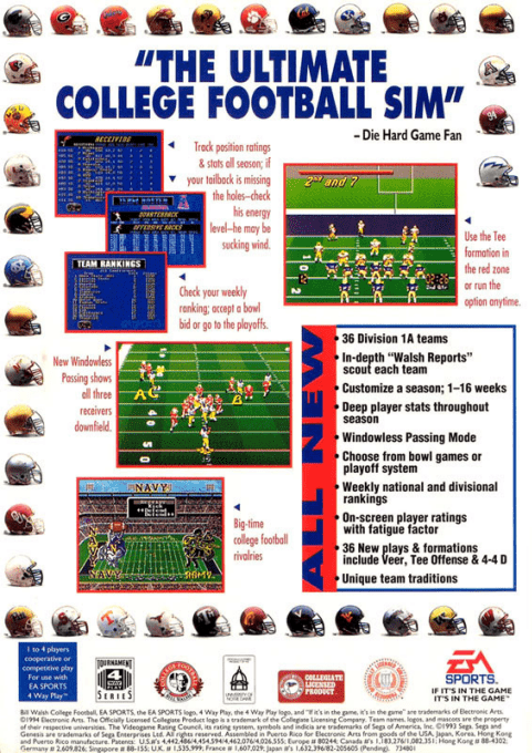 Bill Walsh College Football 95 — Box back