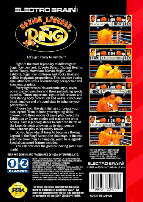 Boxing Legends of the Ring — Box back