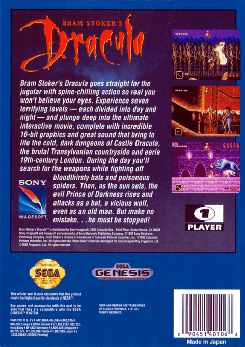 Bram Stoker's Dracula — Box back