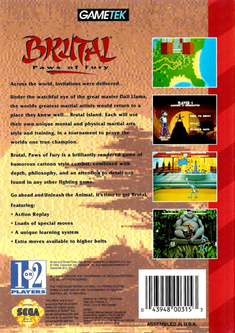 Brutal : Paws of Fury — Box back