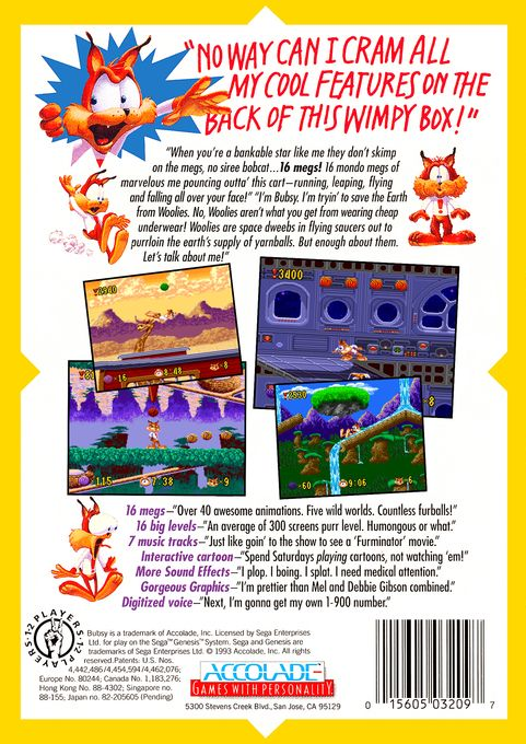 Bubsy in : Claws Encounters of the Furred Kind — Box back