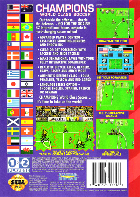 Champions World Class Soccer — Box back