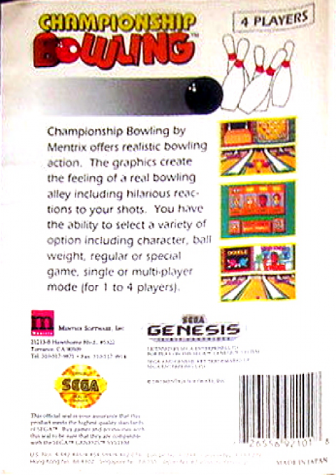 Championship Bowling — Box back