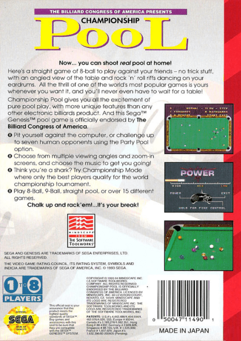 Championship Pool — Box back