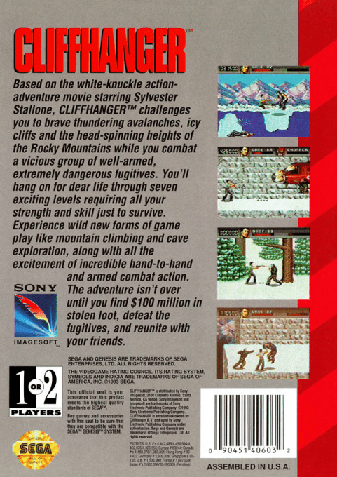 Cliffhanger — Box back