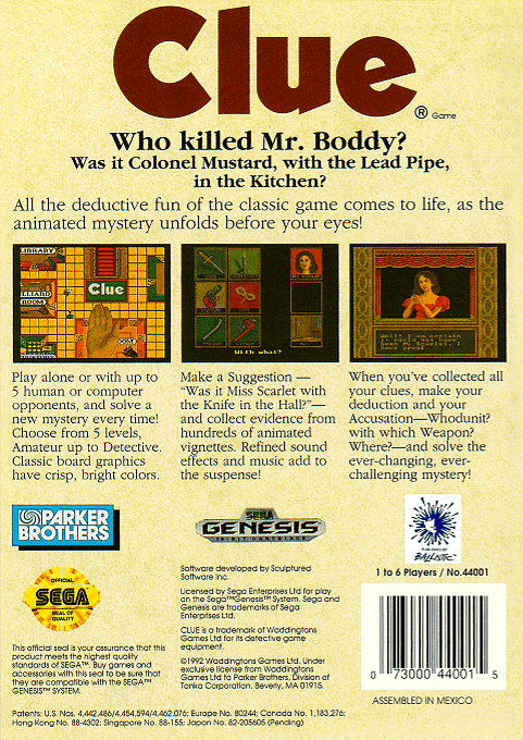 Clue — Box back