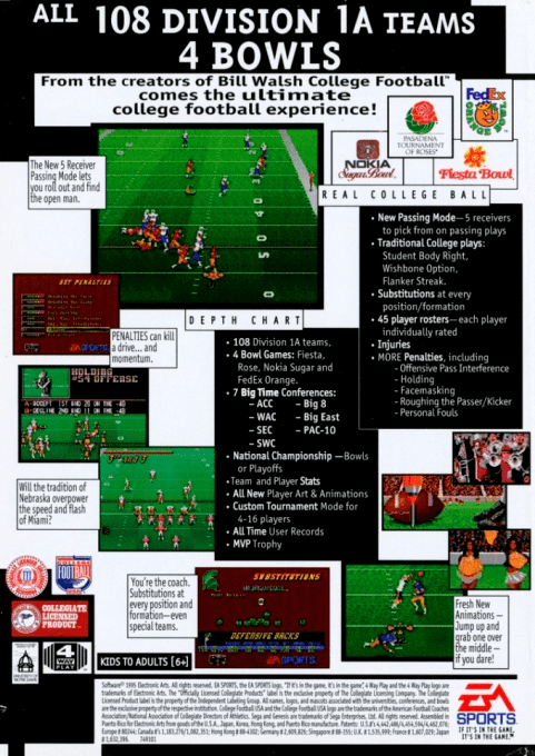College Football USA 96 — Box back