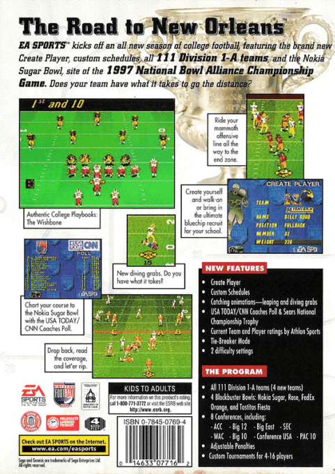 College Football USA 97 — Box back