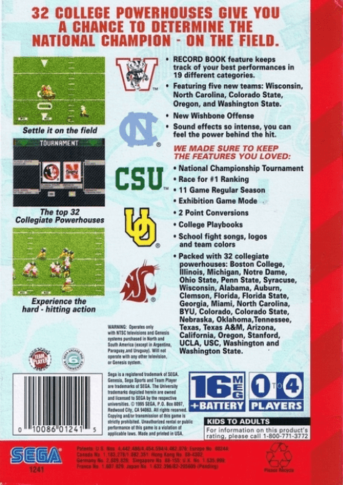 College Football's National Championship II — Box back