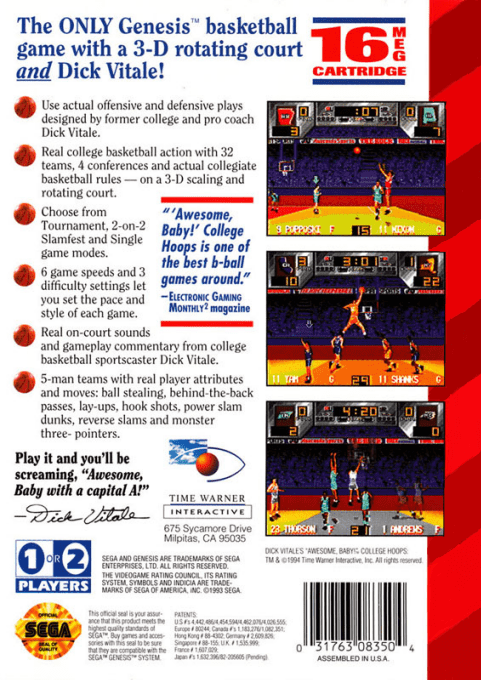 Dick Vitale's 'Awesome, Baby!' College Hoops — Box back
