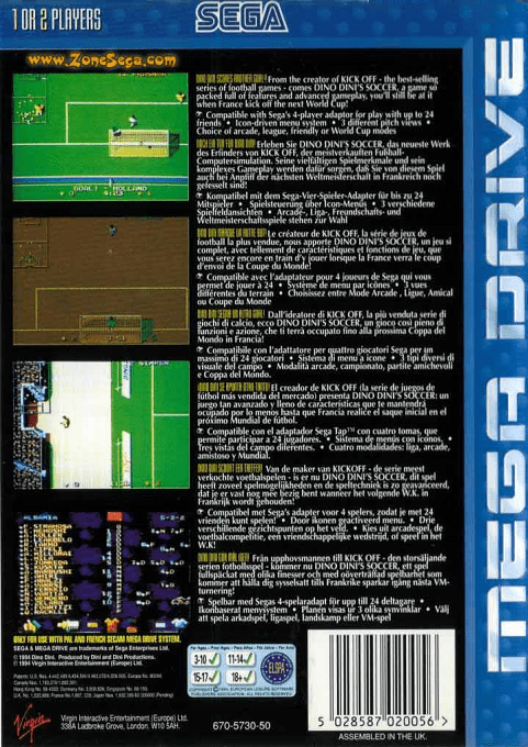 Dino Dini's Soccer — Box back