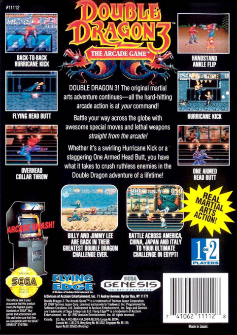 Double Dragon 3 : The Arcade Game — Box back