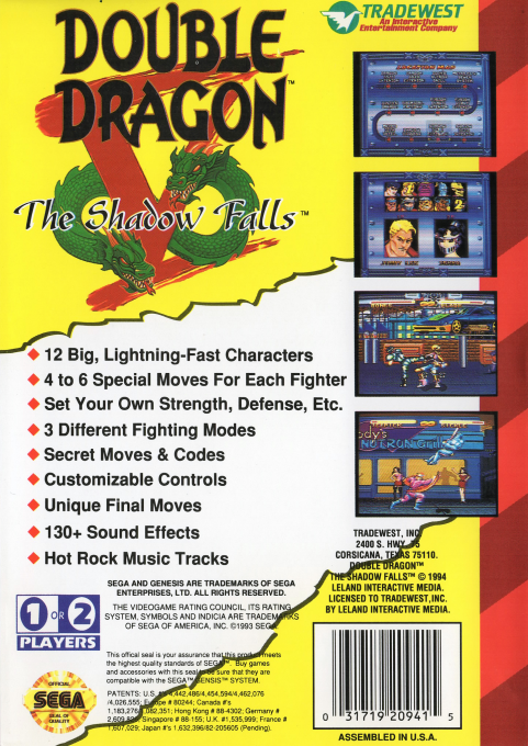 Double Dragon V : The Shadow Falls — Box back
