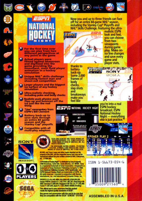ESPN National Hockey Night — Box back