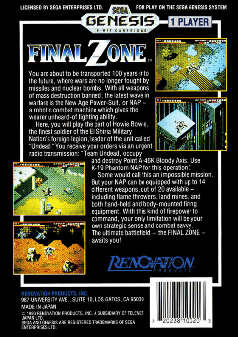 Final Zone — Box back