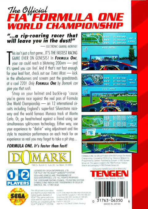 Formula One — Box back