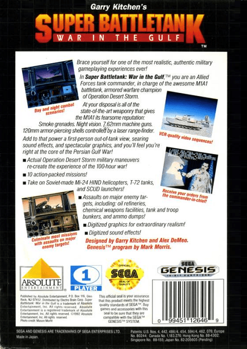 Garry Kitchen's Super Battletank : War in the Gulf — Box back