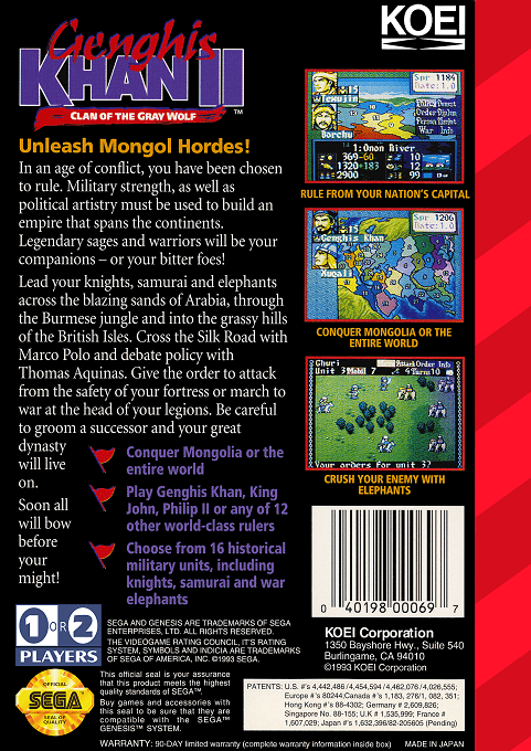 Genghis Khan II : Clan of the Gray Wolf — Box back