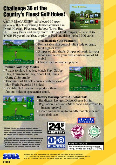 Golf Magazine presents 36 Great Holes starring Fred Couples — Box back