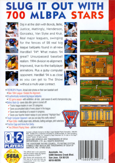 HardBall '94 — Box back