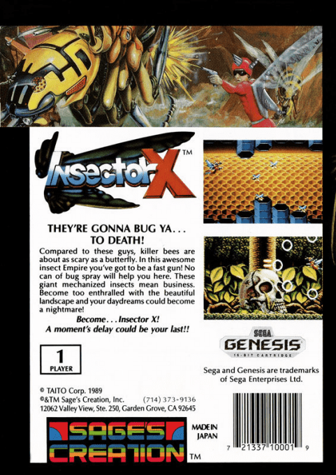 Insector X — Box back