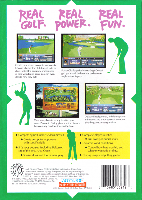 Jack Nicklaus' Power Challenge Golf — Box back