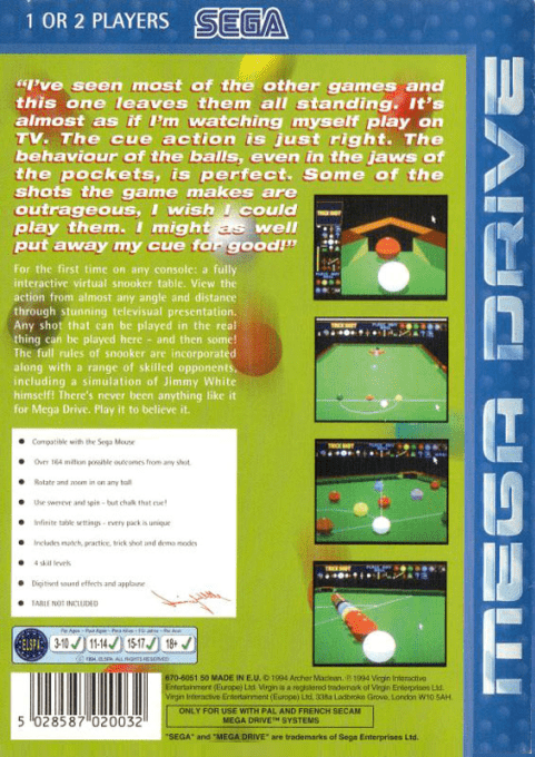 Jimmy White's Whirlwind Snooker — Box back