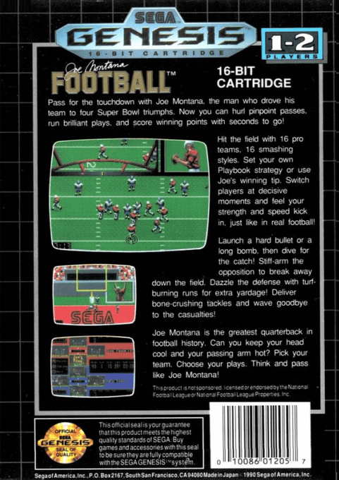 Joe Montana Football — Box back