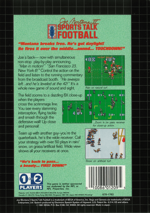 Joe Montana II Sports Talk Football — Box back