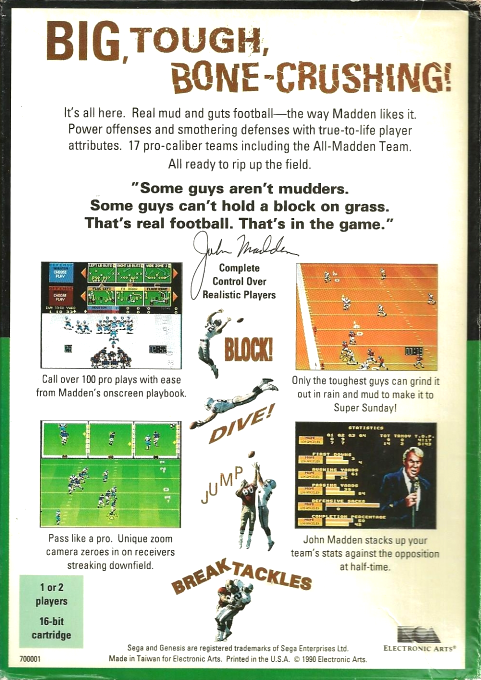 John Madden Football — Box back