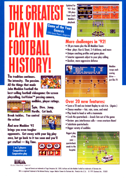 John Madden Football '92 — Box back