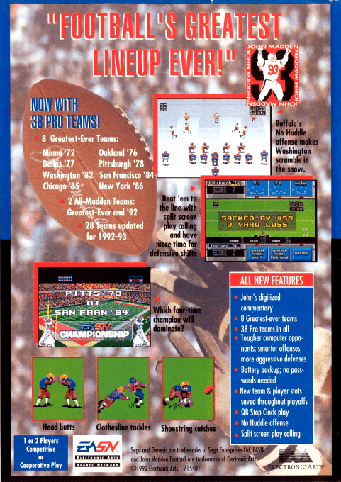 John Madden Football '93 — Box back