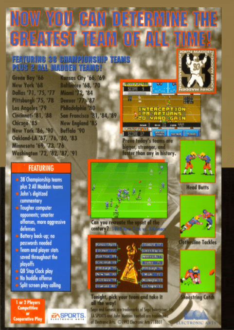 John Madden Football : Championship Edition — Box back