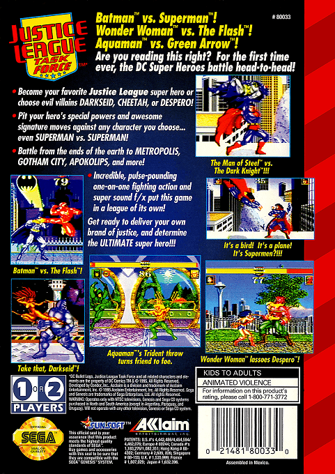 Justice League Task Force — Box back