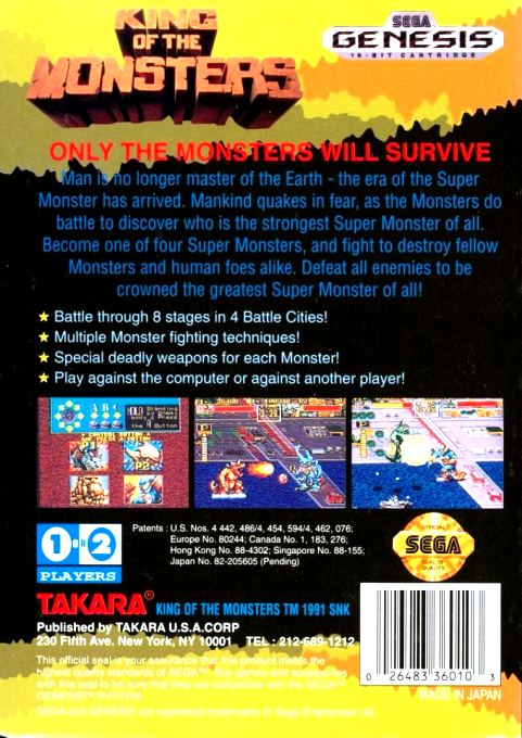 King of the Monsters — Box back