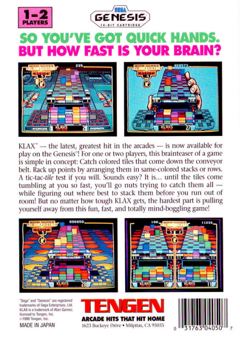 Klax — Box back