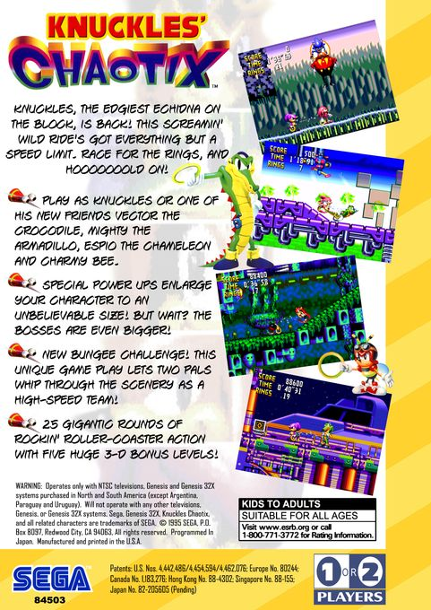 Knuckles' Chaotix — Box back