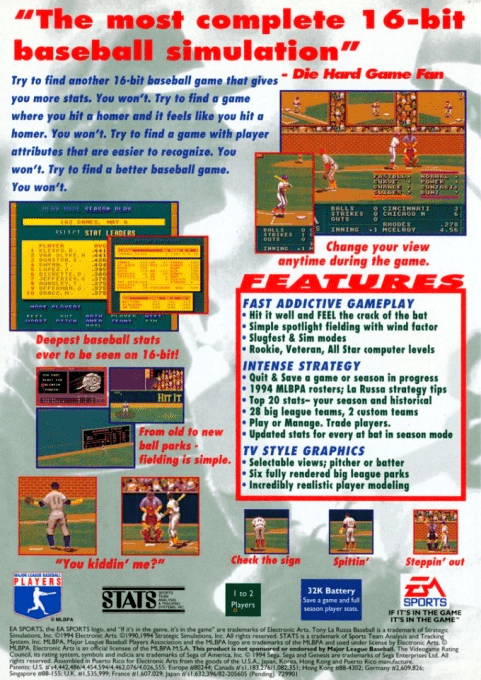 La Russa Baseball 95 — Box back