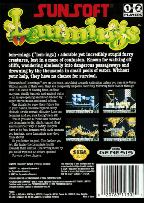 Lemmings — Box back