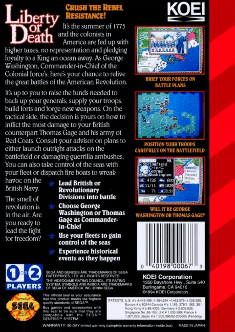 Liberty or Death — Box back