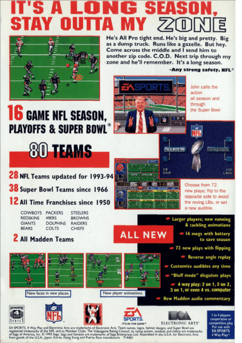 Madden NFL '94 — Box back