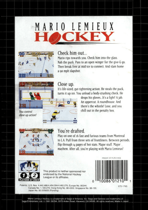 Mario Lemieux Hockey — Box back