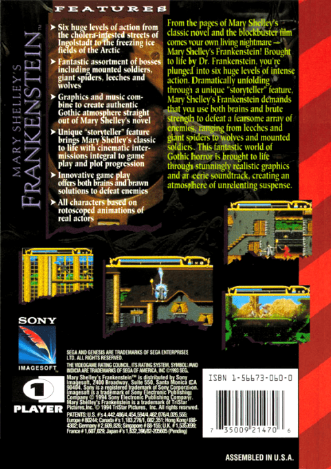 Mary Shelley's Frankenstein — Box back