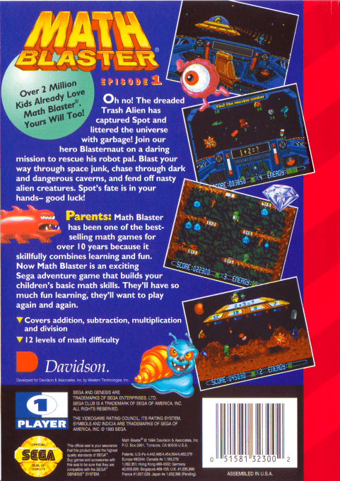 Math Blaster : Episode 1 — Box back