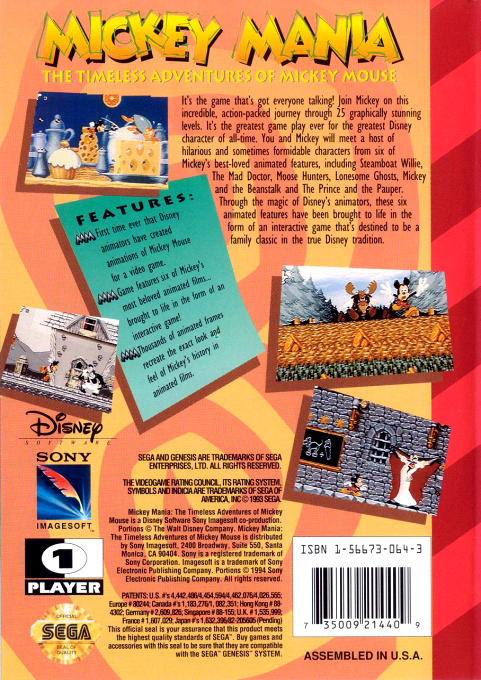 Mickey Mania : The Timeless Adventures of Mickey Mouse — Box back