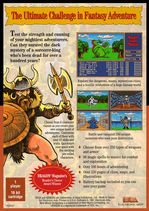 Might and Magic : Gates to Another World — Box back