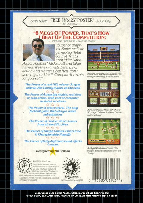 Mike Ditka Power Football (Homebrew) — Box back
